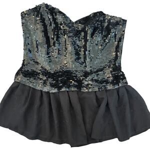 Black Tie strapless sequin peplum top Sz 10
